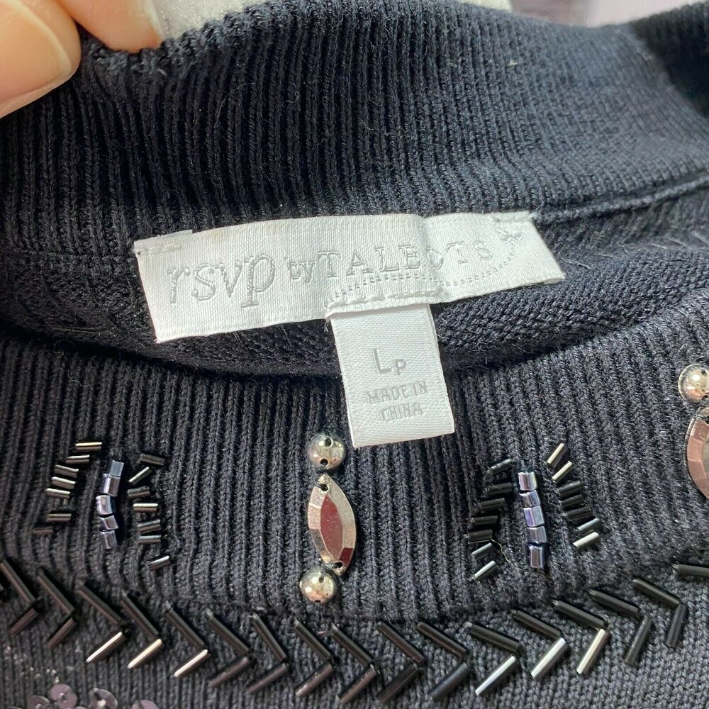 RSVP BY TALBOTS | sz L Petite Women's Pull Over Crew Beaded Jewel Yoke Sweater - Picture 4 of 7